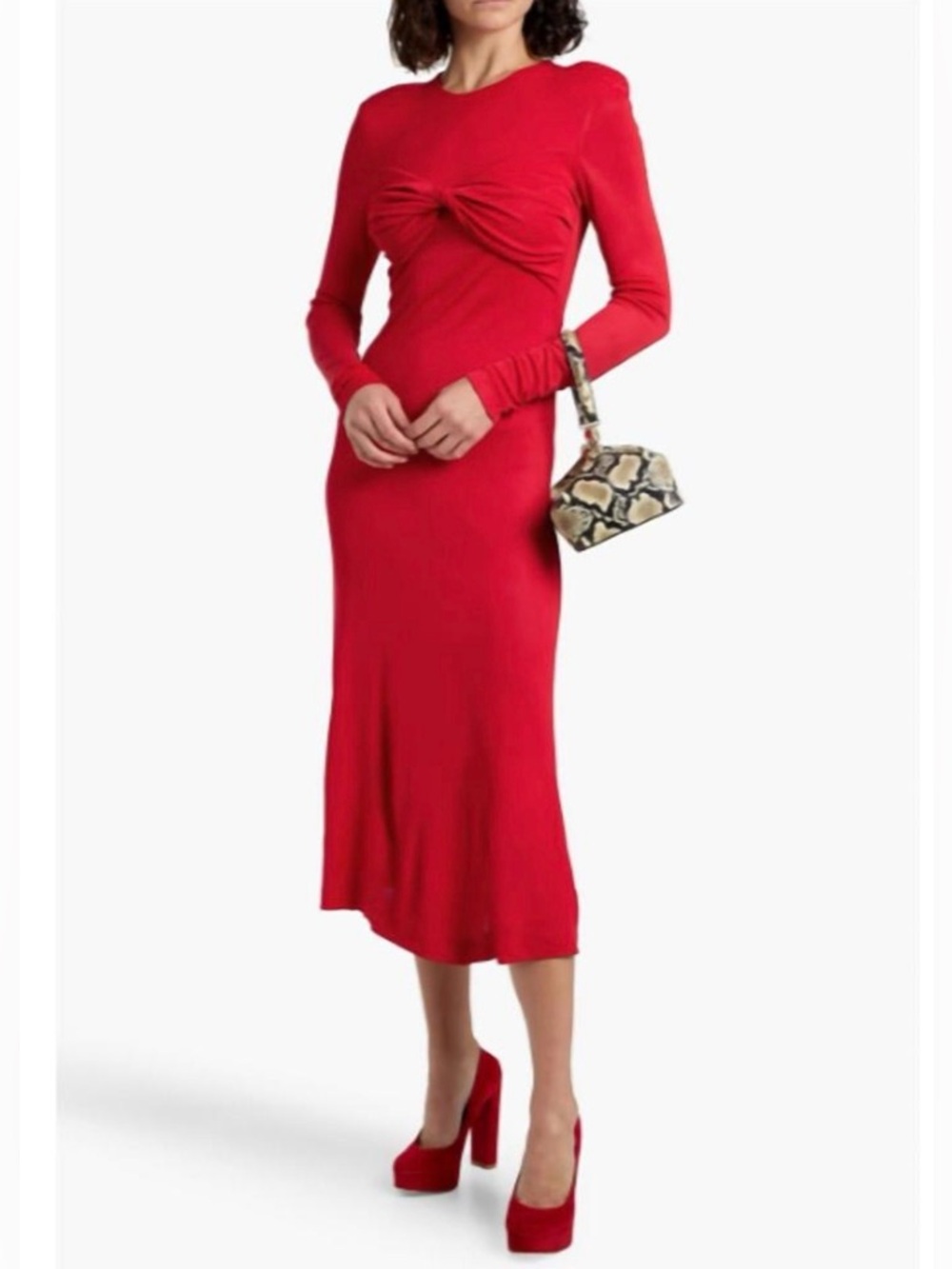 FARM RIO Red Twisted Cup Midi Long Sleeve Dress -New W/ Tags - XS